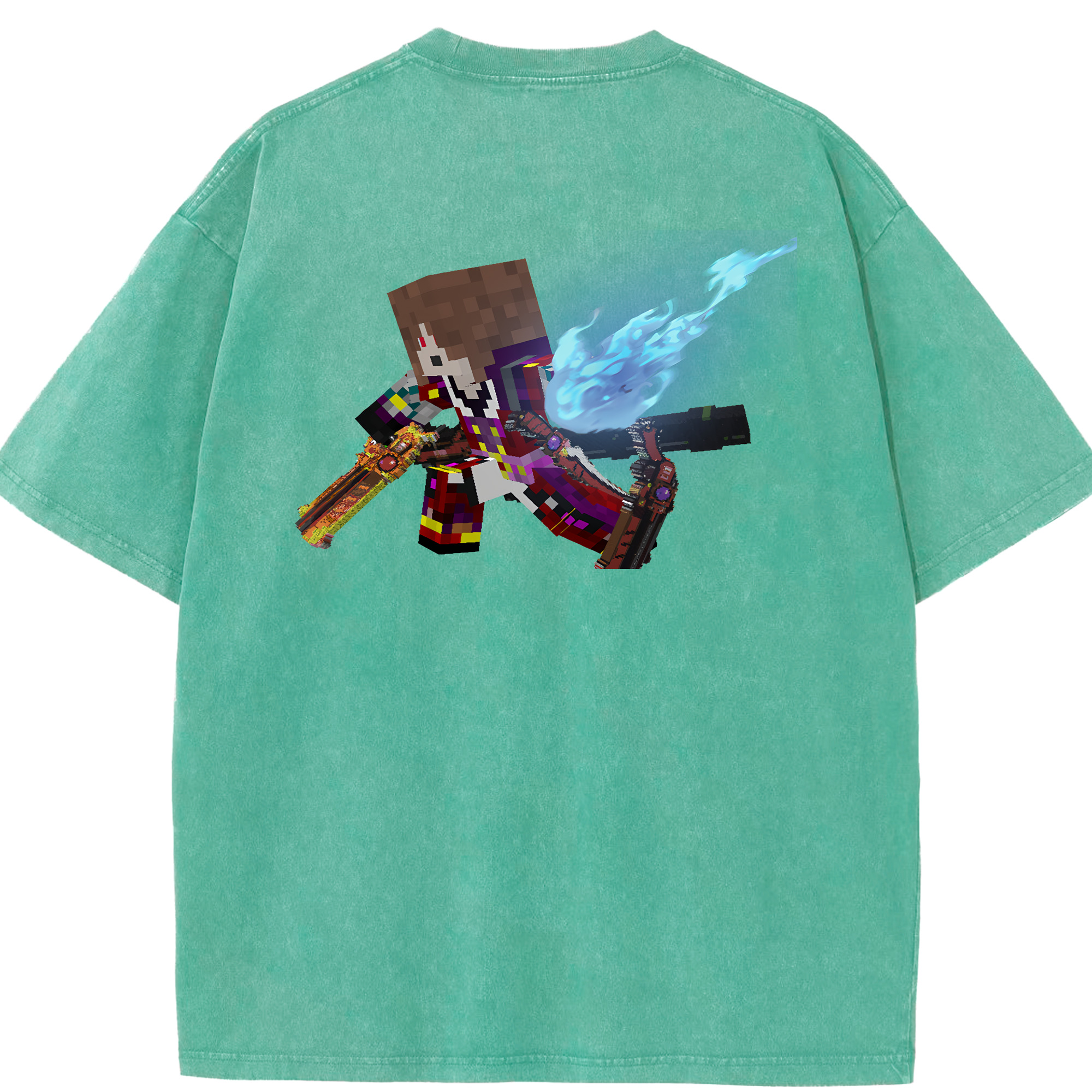 （画像用） マインクラフト ブロックの世界 Minecraft MC Block world 綿100% ヴィンテージ風 半袖Tシャツ（背面プリント）